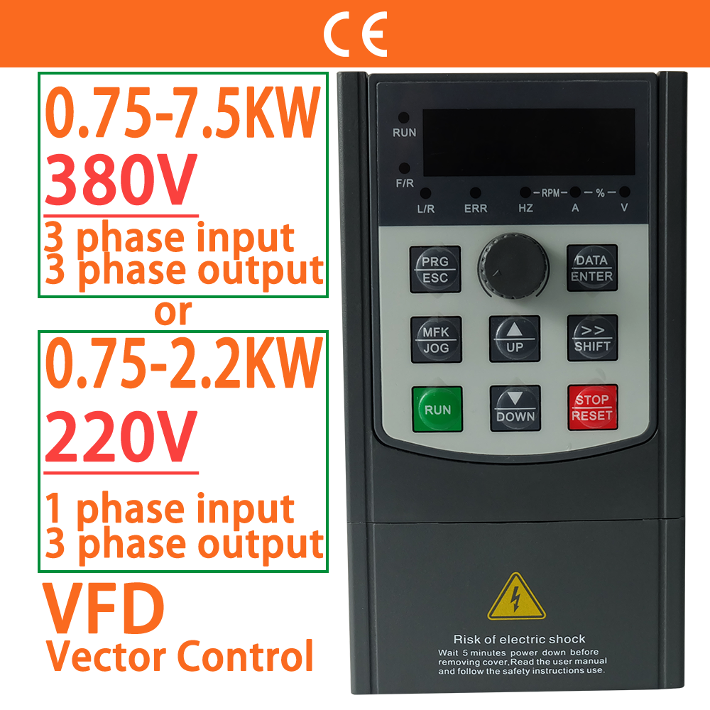 VFD Inverter 5.5KW Single phase 220V household electric input to  Three-phase 380V output For AC 380V Motor